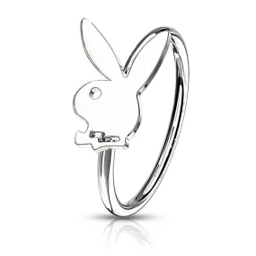 Playboy Bunny Top Bendable Hoop Nose Ring - Silver