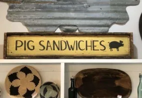 Primitive Wooden Pig Sign