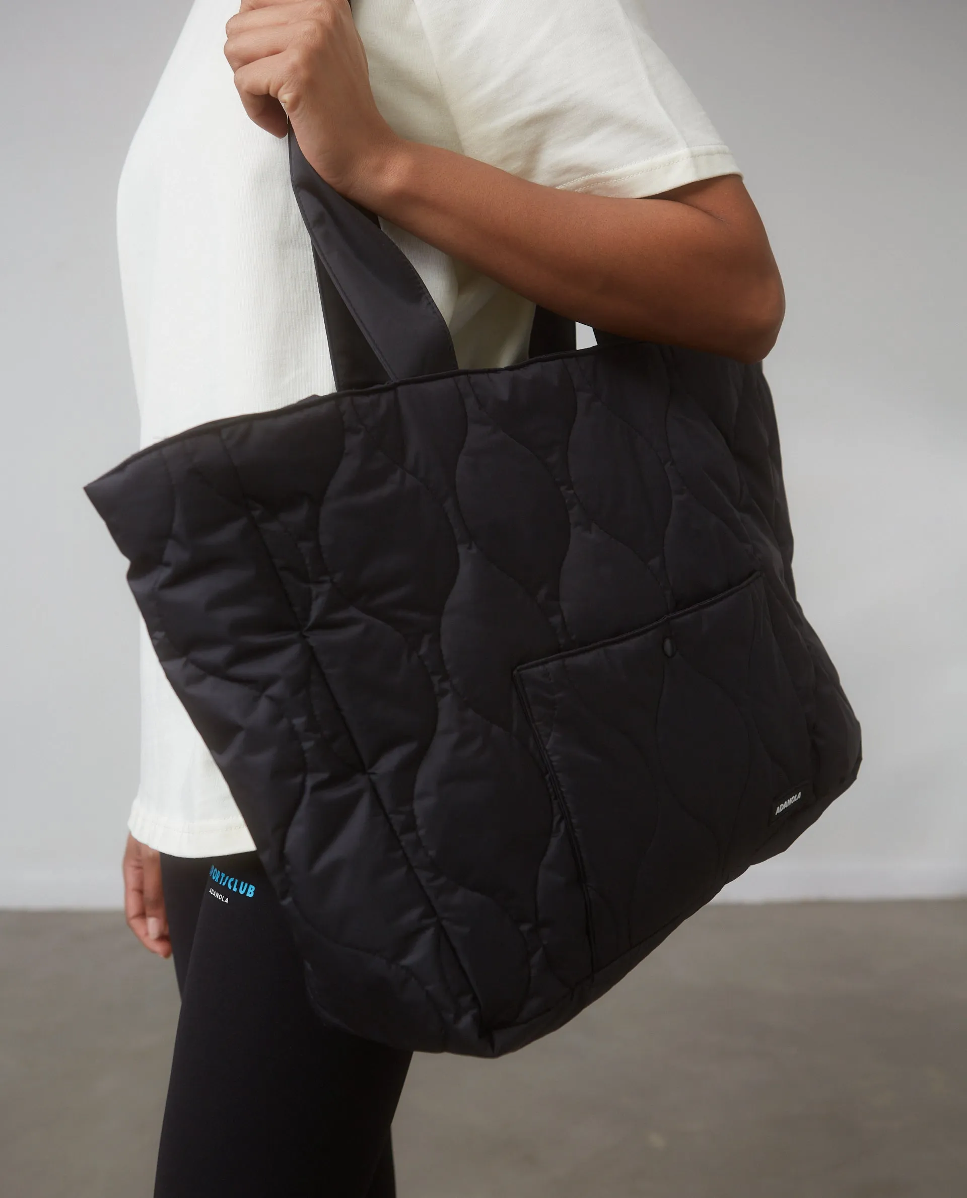 Quilted Nylon Tote Bag - Black