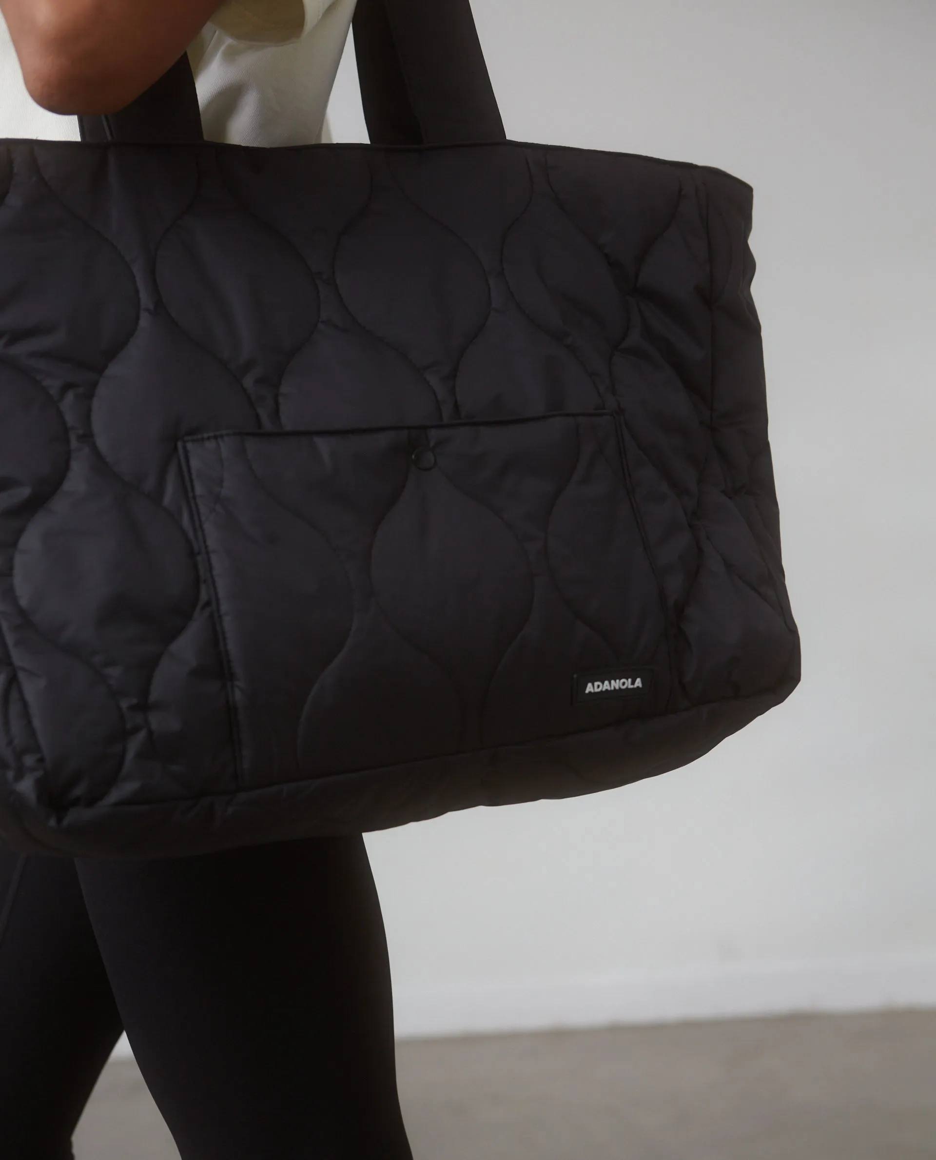 Quilted Nylon Tote Bag - Black