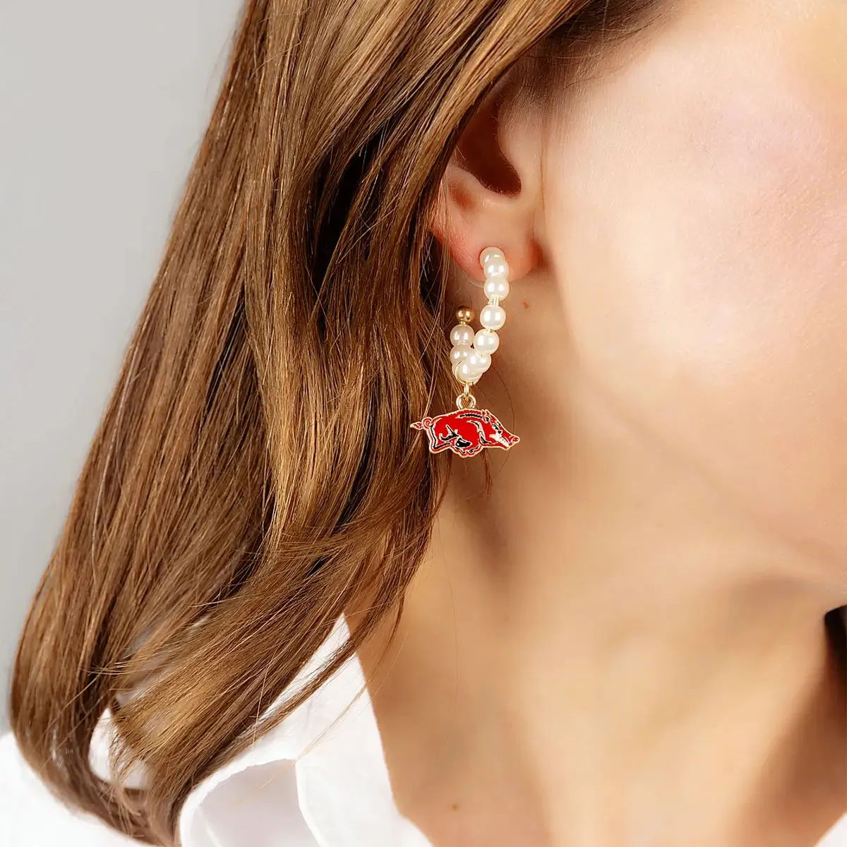 Razorback Jewelry | Arkansas Razorback Pearl Hoop Earrings