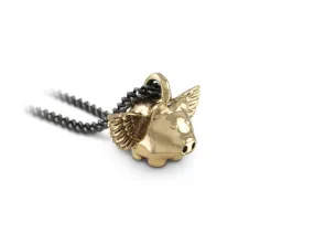 Small Flying Pig Necklace - Bronze