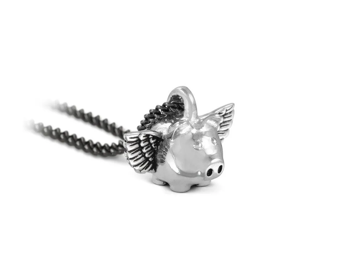 Small Flying Pig Necklace - Silver