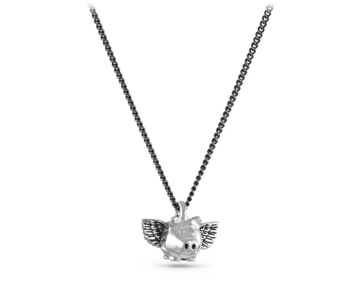 Small Flying Pig Necklace - Silver