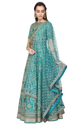 Turquoise Embroidered anarkali set