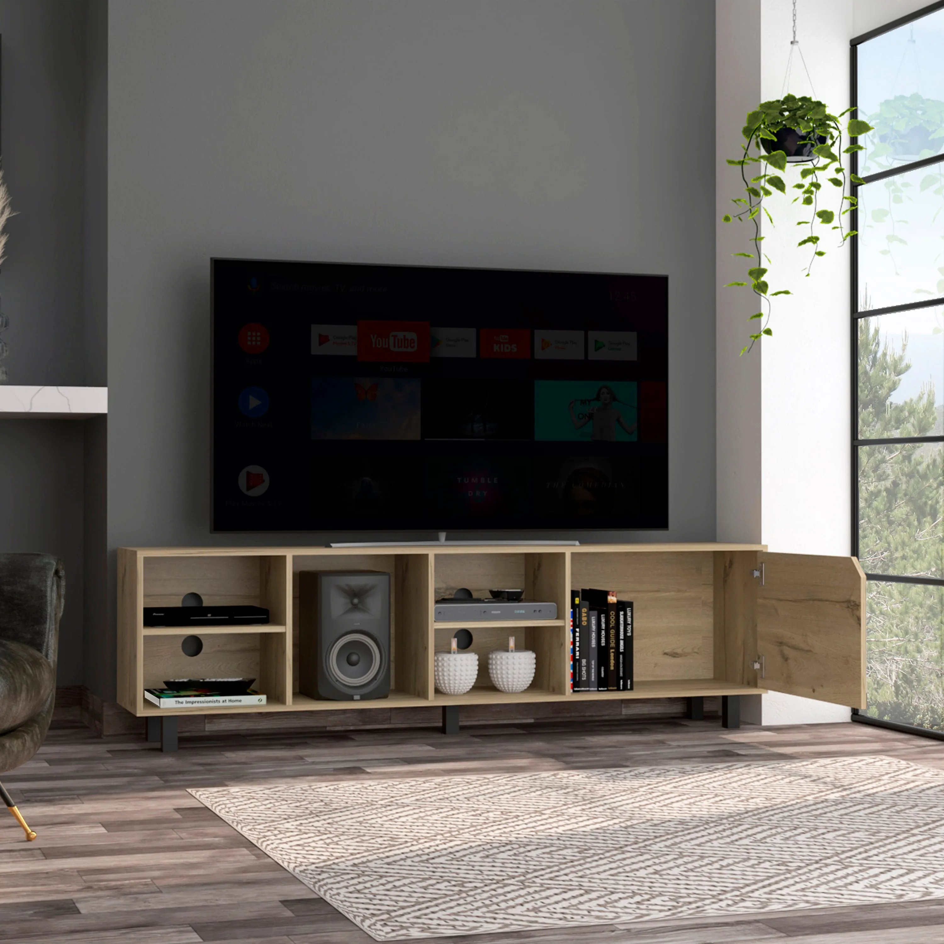 TV Stand Up To 70 Estocolmo 4 Open Shelves Light Oak