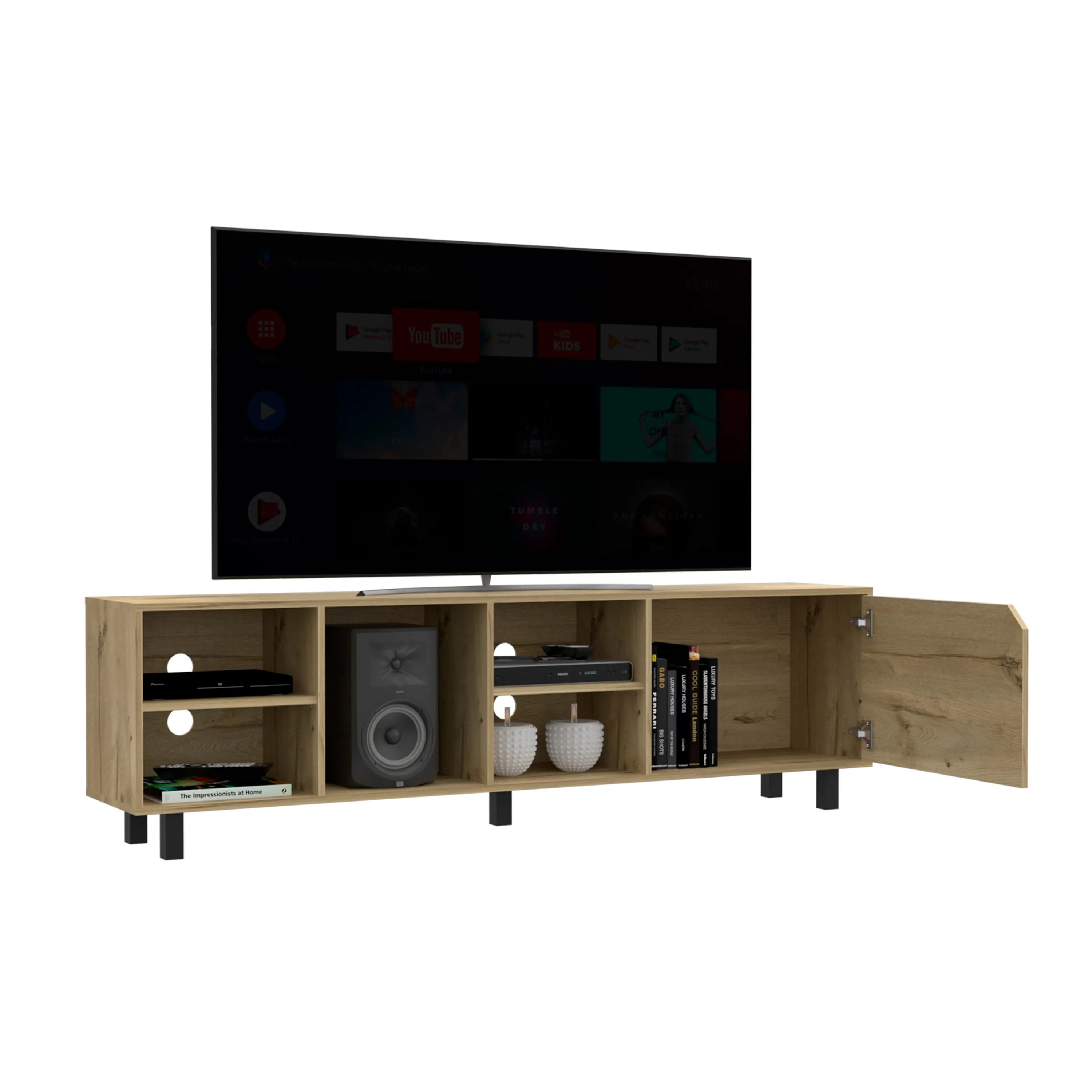 TV Stand Up To 70 Estocolmo 4 Open Shelves Light Oak