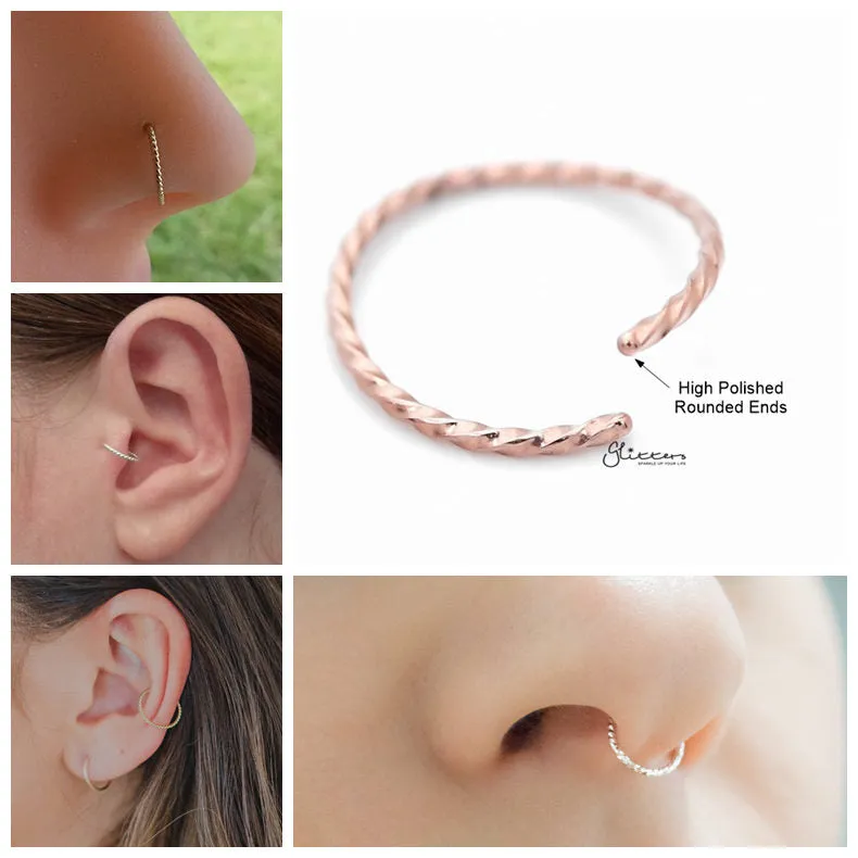 Twisted Surgical Steel Rounded Ends Bendable Nose Hoop Rings - Rose Gold