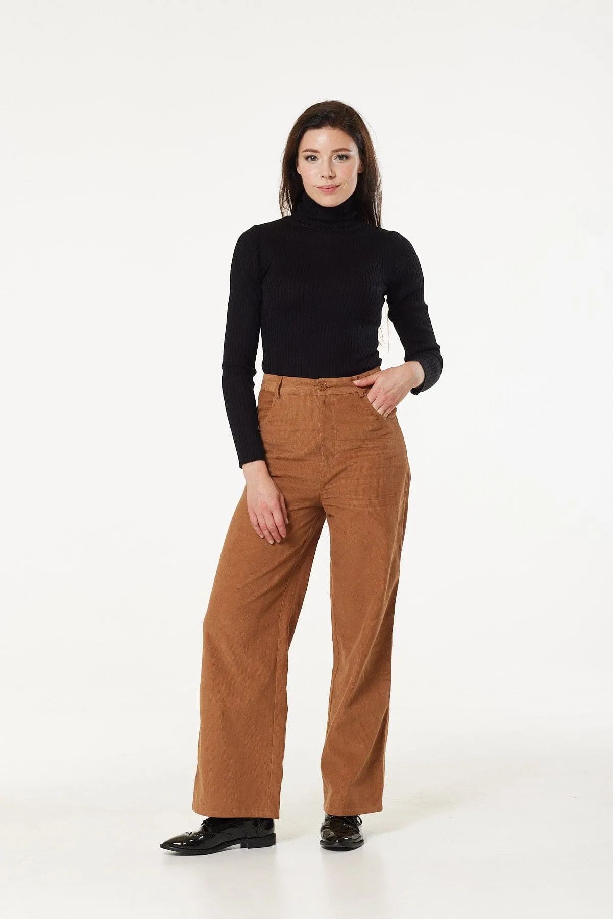 Veda Brown Wide Leg Corduroy Trousers