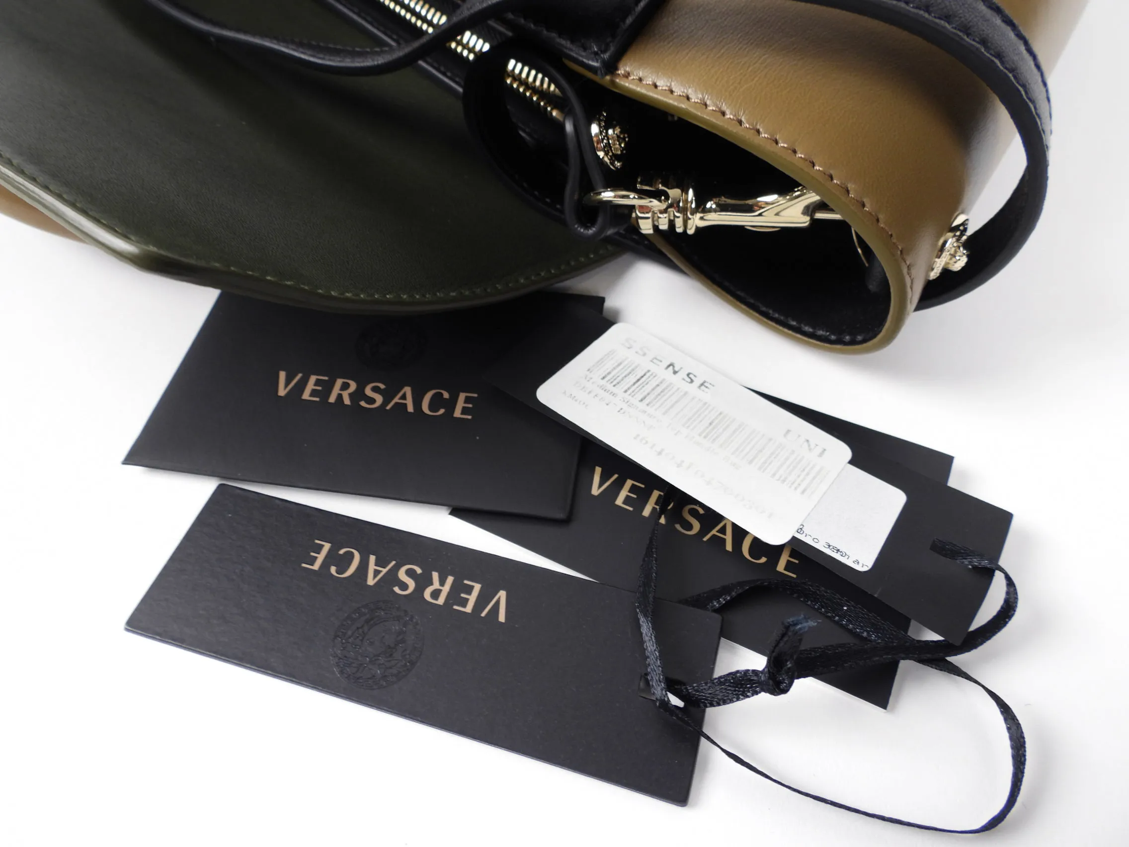 Versace Olive / Black Tricolor Two-Way Satchel Bag