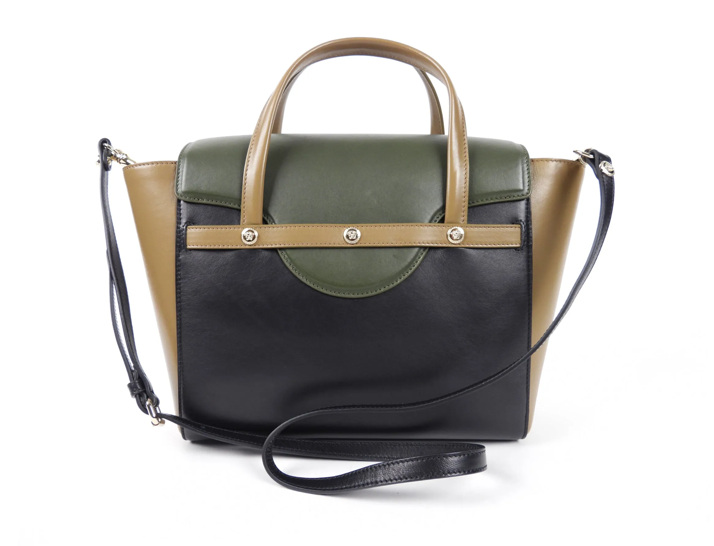 Versace Olive / Black Tricolor Two-Way Satchel Bag