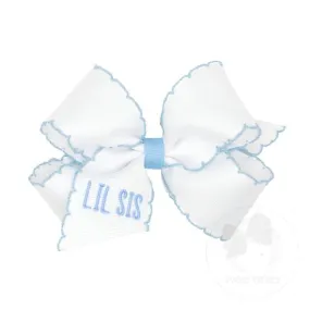 Wee Ones Bows - Medium - Blue Embroidered Lil Sis